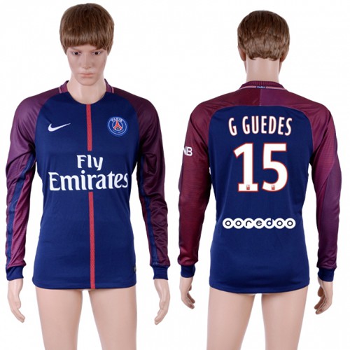 Paris Saint-Germain #15 G Guedes Home Long Sleeves Soccer Club Jersey